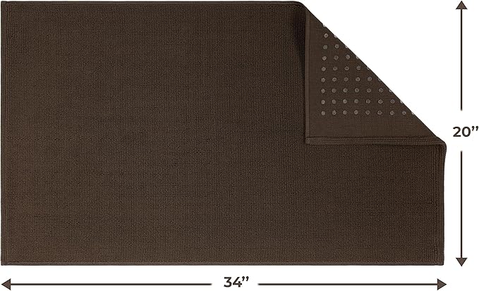 Cotton Paradise 100% Cotton Non Slip Bath Mats for Bathroom, 20x34 inch Soft Absorbent Quick Dry Machine Washable Floor Bath Mat, Brown Bath Rug