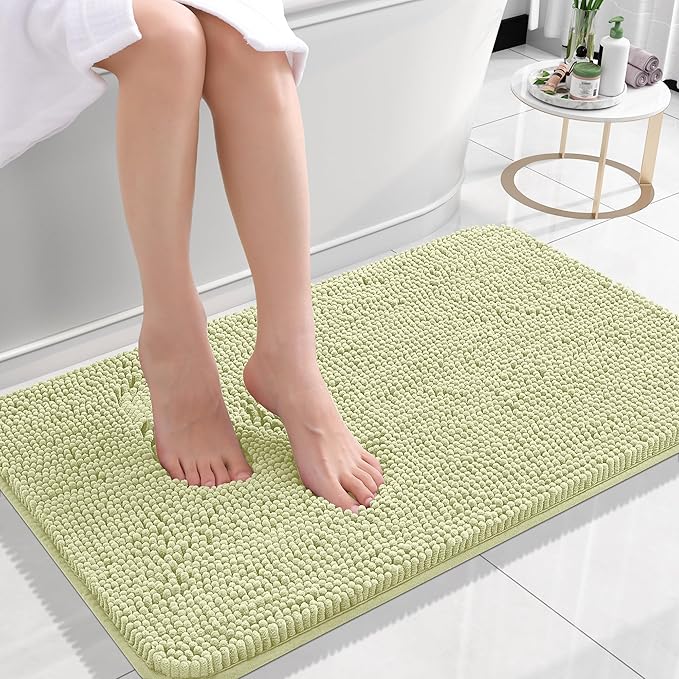 OLANLY Bathroom Rugs 24x16, Extra Soft Absorbent Chenille Bath Rugs, Rubber Backing Quick Dry, Machine Washable Bath Mats for Bathroom Floor, Tub and Shower, Home Decor Accessories, Vanilla