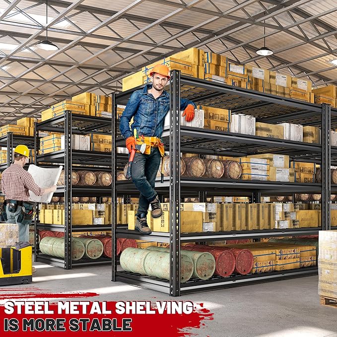 REIBII 55" W Garage Shelving, Heavy Duty Storage Shelves Load 3000LBS, 5 Tier Adjustable Metal Shelving Unit for Basement, Warehouse, Workshop, 55" W x 24" D x 72" H