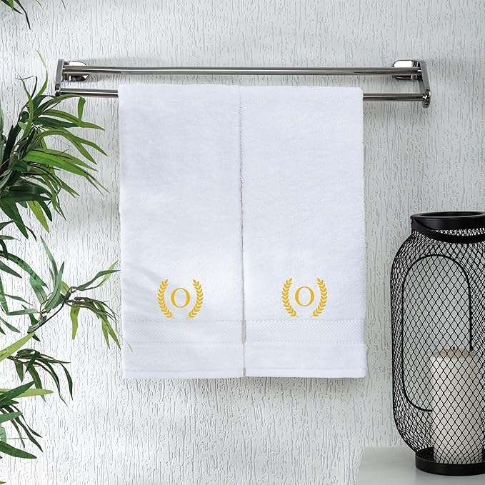 Monogrammed Hand Towels for Bathroom Makeup, Personalized Turkish Cotton Towel with Embroidery, Gift for Weddings, Housewarming, Anniversaries, and Bridal Showers, Set of 2 (Gold, Initial O)