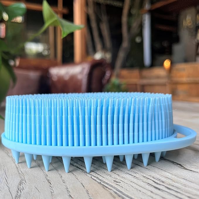 Premium Sensory Brush for Kids or Autism,Soft Silicone Body Scrubber,2 in 1 Sensory Room Occupational Therapy Brushes,Silicone Loofah,Pet Shower Brush Bath Brush Shampoo Brush(hangable-Spikes-Blue)