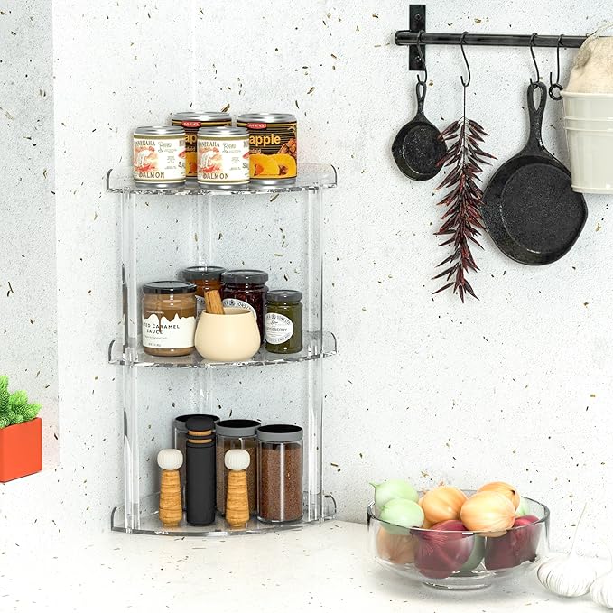 3 Tier Countertop Corner Organizer Shelf 7x7x15.7 Inch, Countertop Acrylic Bathroom Corner Shelf, Clear Vanity Storage Organizer for Cosmetics, Toiletries