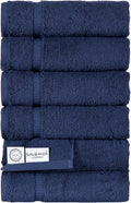 SALBAKOS 100% Turkish Cotton Hand Towel Set of 6 16x30 inch | Heirloom Quality | Hotel & Spa Collection | Ultra Soft, Super Absorbent, Long Lasting Hand Towels | Made in Turkey (Navy, 6 Hand Towels)