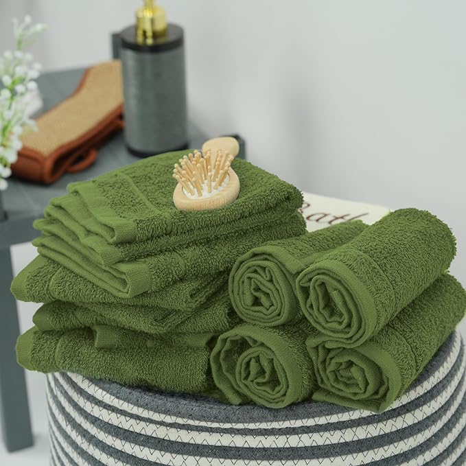 Tens Towels Pack of 60 Washcloths, 12 x 12 Inches, Lighter Weight, Quick to Dry, Super Soft & Absorbent, Gentle Face Towels, Hotel Quality, Perfect for Bathroom, Gym, Spa (Forest Green, 60 Pack)