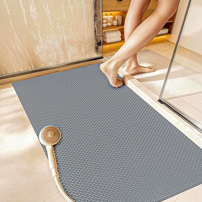 Extra Large Non-Slip Shower Mat, Fast-Dry PVC Bath Stall Tub Mat, Drain-Hole Design for Shower Stall Tub for Elderly/Kids, Non Slip Bath Mat Bathroom Safety Accessory, Gray 47"x32"
