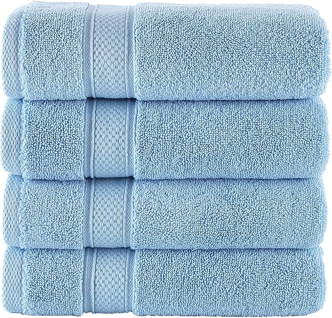 NOVA Luxury Linen - Hotel Quality Turkish Towel Set for Bathroom (4 Pcs Hand Towel Set, Sky Blue)