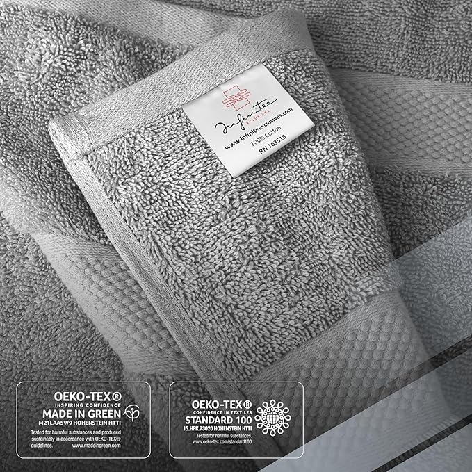 Infinitee Xclusives Luxury 100% Ring-Spun Cotton Bath Towels Set of 4 (27x54 inches) – Soft, Absorbent & Quick-Drying Towels for Bathroom, Gym, Spa & Hotel Use (Charming Grey, Bath Towels)
