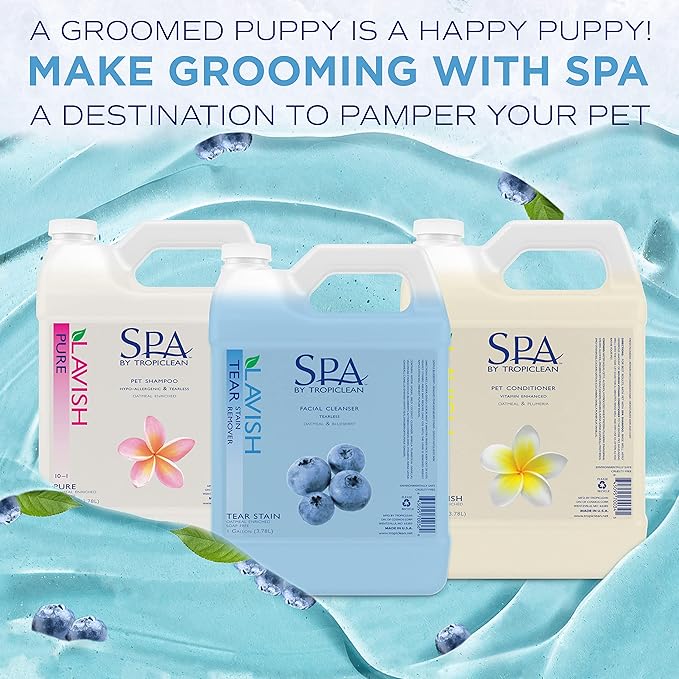 TropiClean SPA Tear Stain Remover for Dogs | Blueberry Facial Shampoo| Odor Eliminator | Tearless | Whitening and Brightening | Made in USA | 2.5 Gallon