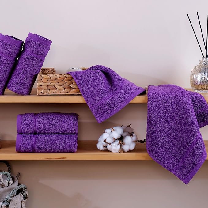 Hawmam Linen Luxury Cotton Washcloths 13x13 Inch - Large Hotel Spa Bathroom Face Towel | 12 Pack | Purple