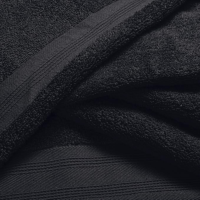 Ultra Soft 6 Pack Cotton Towel Set, Contains 2 Bath Towels 28x55 inch, 2 Hand Towels 16x24 inch & 2 Wash Coths 12x12 inch, Ideal Everyday use, Compact & Lightweight - Black