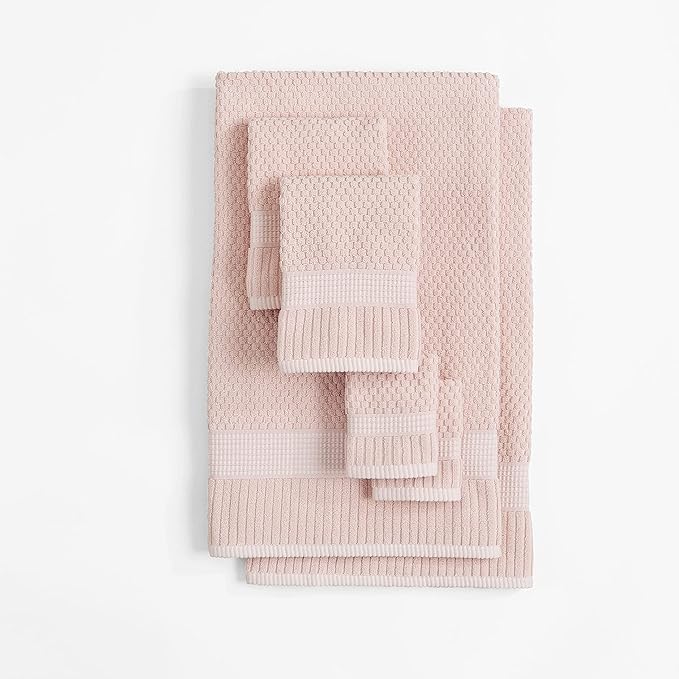 NY Loft 100% Cotton 6 Piece Bath Towel Set | Pink Towels | Soft & Absorbent Quick-Dry | 2 Bath Towels 2 Hand Towels and 2 Washcloths | Textured and Durable | Oeko-TEX Standard 100 | Light Pink