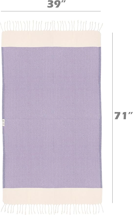 Bazaar Anatolia Turkish Beach Towel 100% Cotton Bath Towels 71x39 Quick Dry Sand Free Lightweight Large Oversized Herringbone Purple