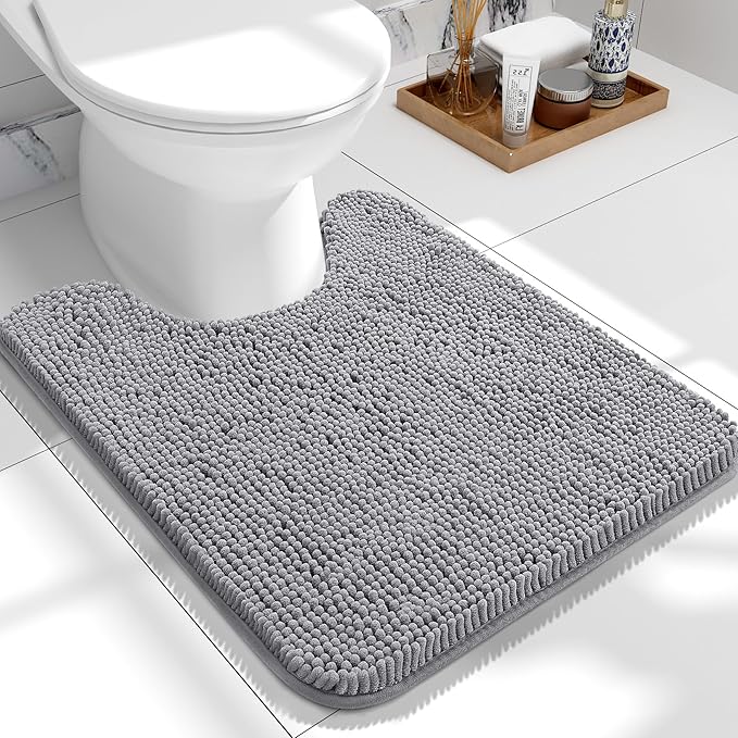 OLANLY Toilet Rugs U-Shaped 24x20, Extra Soft Absorbent Chenille Contour Bathroom Rugs for Toilet, Dry Quickly, Machine Washable, Non-Slip Bath Mat, Grey