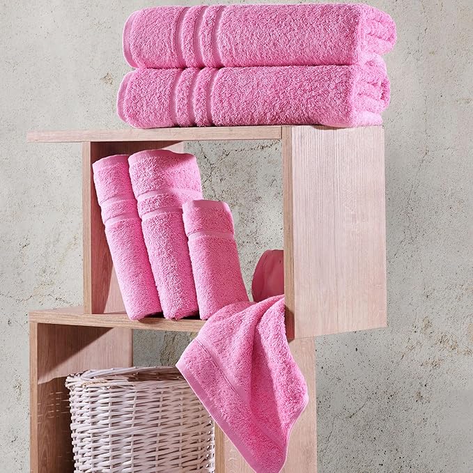 Hawmam Linen Pink 6 Piece Bath Towels Set for Bathroom Original Turkish Cotton Soft, Absorbent and Premium 2 Bath Towels, 2 Hand Towels, 2 Washcloths