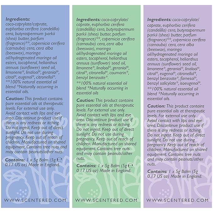 Scentered Aromatherapy Balm Gift Set - Calm & Confident - Pack of 3 Balms: Sleep Well, De-Stress, Focus - Rosemary, Cedarwood, Lavender Essential Oils - Aromatherapy Gifts for Women