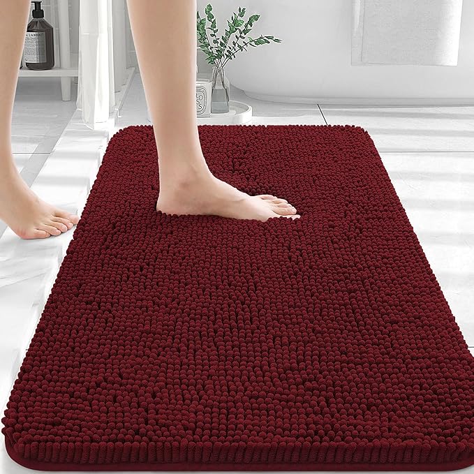 OLANLY Bathroom Rugs 30x20, Extra Soft Absorbent Chenille Bath Rugs, Rubber Backing Quick Dry, Machine Washable Bath Mats for Bathroom Floor, Tub and Shower, Home Decor Accessories, Burgundy