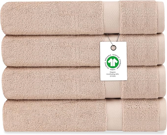 Delara Organic Cotton Luxuriously Plush Bath Sheet Pack of 4 | GOTS & OEKO-TEX Certified | Premium Hotel Quality Towels | Feather Touch Technology|650 GSM Long Staple|Soft, Quick Dry & Ultra-Absorbent