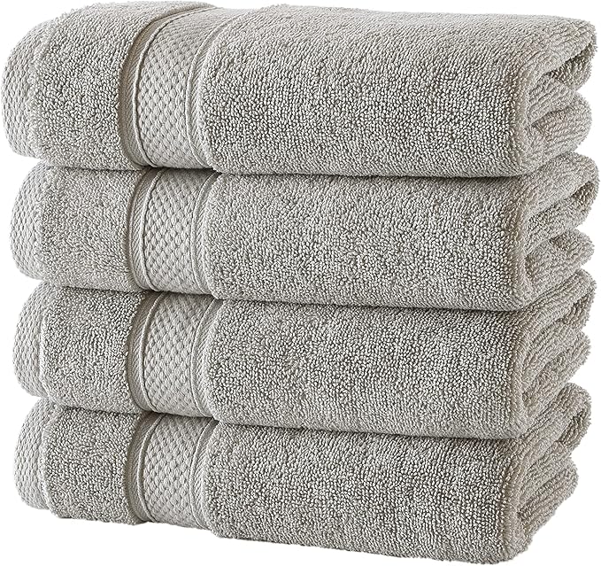 NOVA Luxury Linen - Hotel Quality Turkish Towel Set for Bathroom (4 Pcs Hand Towel Set, Mirage Grey)