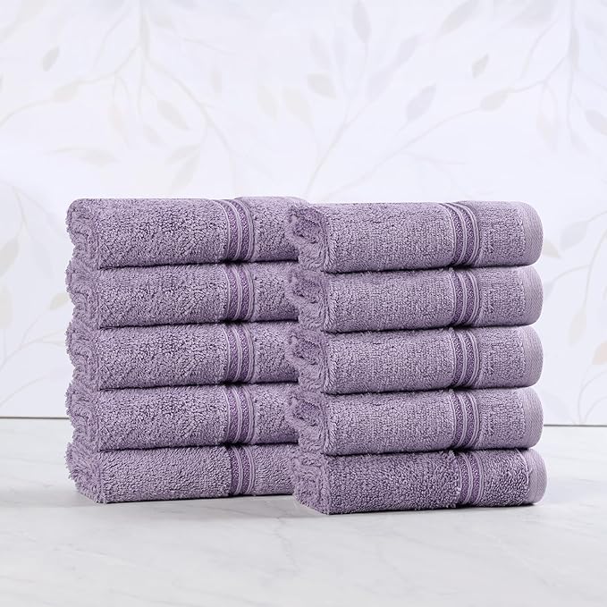 Superior Egyptian Cotton 10-Piece Face Towel Set , Small Towels For Facial, Spa, Quick Dry, Absorbent Towels, Bathroom Accessories, Guest Bath, Home Essentials, Washcloth, Airbnb, Royal Purple