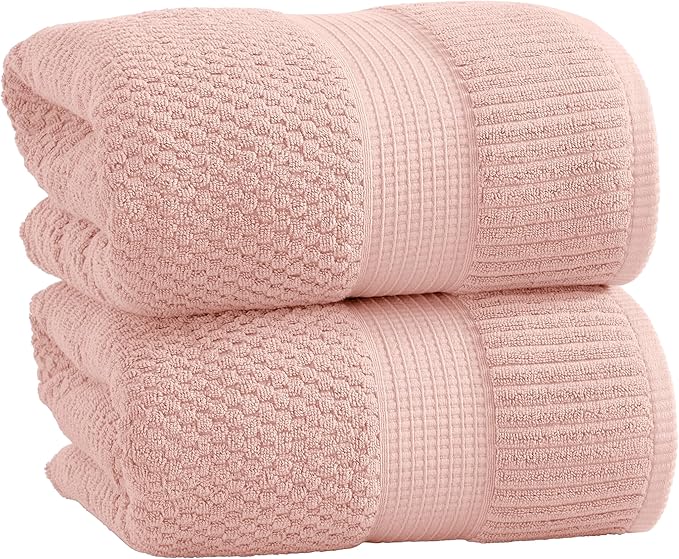 NY Loft 100% Cotton 2 Pack Bath Sheet Towel Set | Extra Large Oversize Bath Towels | Absorbent & Quick-Dry | Textured and Durable Cotton | Light Pink