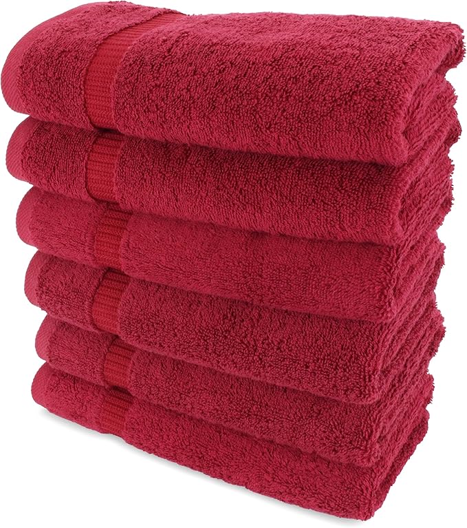 SALBAKOS 100% Turkish Cotton Hand Towel Set of 6 16x30 inch | Heirloom Quality | Hotel & Spa Collection | Ultra Soft, Super Absorbent, Long Lasting Hand Towels | Made in Turkey (Wine, 6 Hand Towels)