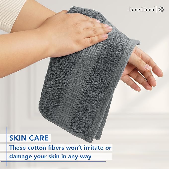 LANE LINEN Pack of 24 Washcloths Set - Spa & Salon Quality - 100% Mercerized Cotton Face Towels - Ring Spun, Very Soft & Absorbent Wash Cloths for Showering - Fingertip Towels - 13"x13", Space Grey