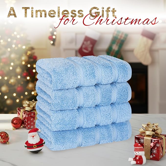 American Soft Linen Luxury Hand Towels for Bathroom, 600 GSM 100% Cotton Turkish 4 Piece Hand Towel Set, 600 GSM Hand Face Towels for Kitchen, Sky Blue Hand Towels