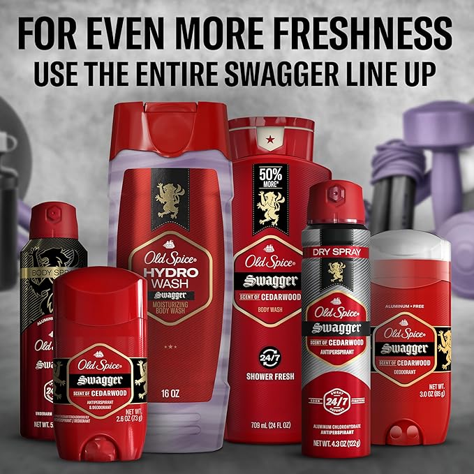 Old Spice Moisturizing Body Wash for Men, Hydro Wash, 2-in-1 Long Lasting Scent & Deep Hydration, 24/7 Shower Fresh, Smoother Swagger Scent, 16 oz (Pack of 4)
