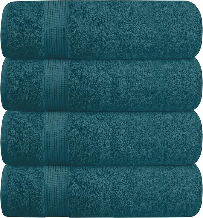 BELZZI Home Ultra Soft 4 Pack Oversized Bath Towel Set 27x54, Cotton Compact Bath Towels, Highly Absorbant Eco-Friendly Quickdry & Lightweight Towel, Ideal for Gym Travel Camp Pool - Teal