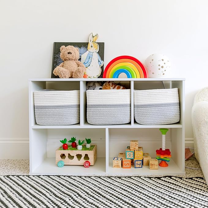 NaturalCozy Storage Cubes 9”x9”x7”Cotton Rope Woven Baskets for Organizing 3-Pack | 9 Inch Cube Storage Bin | Small Basket for Shelf Nursery, Pantry, Decorative Plant, Bathroom Closet, Toy Gift