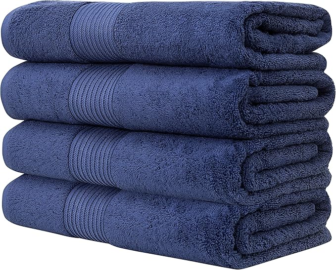 Luxury Oversized Bath Towels | Hotel Quality | Soft & Highly Absorbent |Quick Dry | 650 GSM Bath Sheets| Combed Cotton | Thick & FluffyBathroom Towels | Denim - 4 Pack