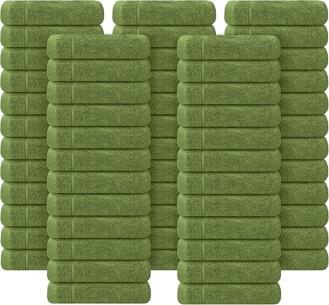 Tens Towels Pack of 60 Washcloths, 12 x 12 Inches, Lighter Weight, Quick to Dry, Super Soft & Absorbent, Gentle Face Towels, Hotel Quality, Perfect for Bathroom, Gym, Spa (Forest Green, 60 Pack)