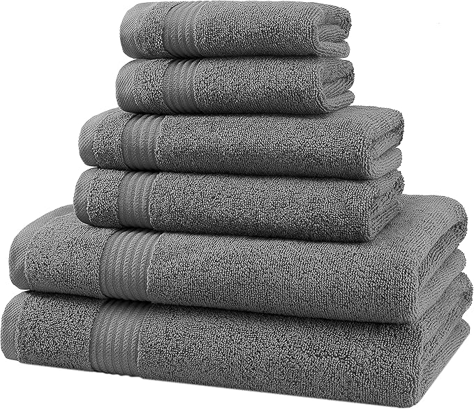 American Veteran Towel, 6 Piece Towel Set for Bathroom, 100% Cotton Turkish Bathroom Towels, 2 Bath Towels 2 Hand Towels 2 Washcloths, Dark Gray
