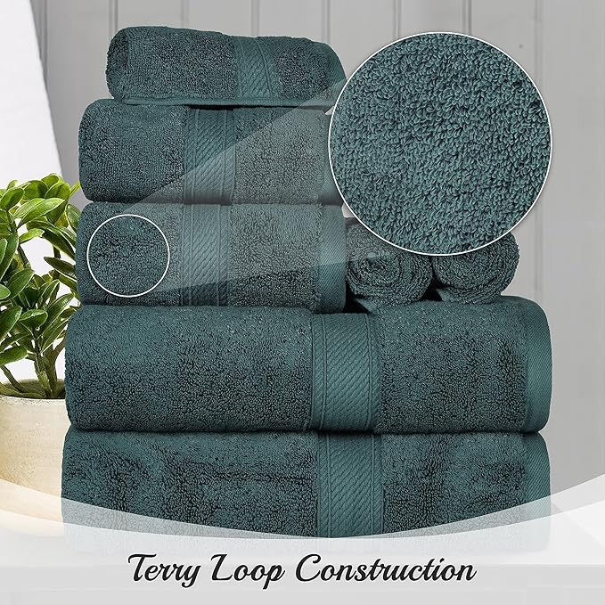 BNM Egyptian Cotton Heavyweight Towels, Ideal For Bathroom, Shower, Spa, Hotel, 800 GSM, Face/ Washcloths, Hand Towels, Bath Towels, Highly-Absorbent, Luxury Home Basics, 9 Piece Towel Set, Teal