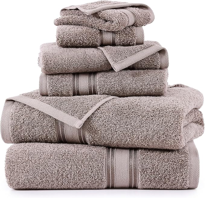 LANE LINEN Luxury Bath Towel Set - 6 Piece Set, 100% Cotton Bathroom Towel, Zero Twist, Shower Towel, Extra Absorbent, Super Soft, 2 Bath, 2 Hand, 2 Wash Cloths - Platinum