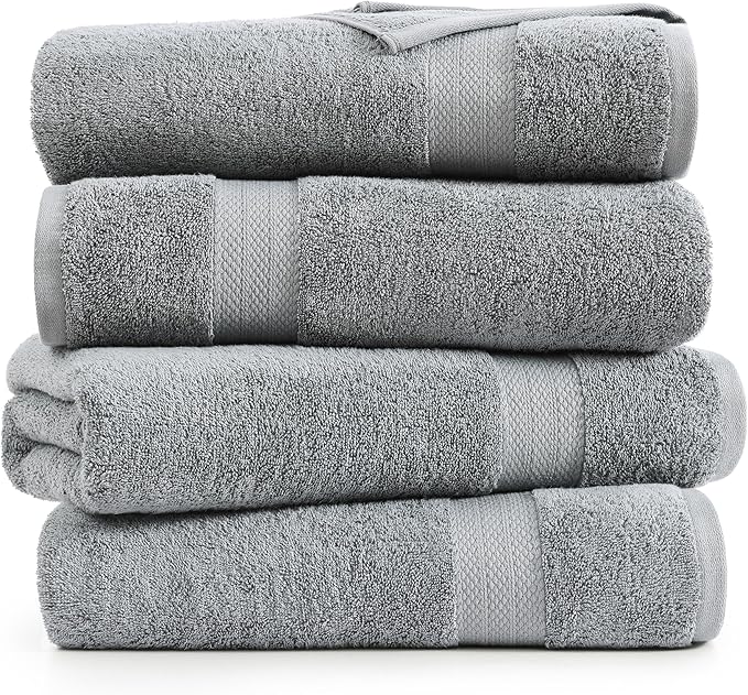 LANE LINEN 100% Ring Spun Cotton Towels for Bathroom Set of 4 (28"x54") - Large Turkish Bath Towel Sets - Durable, Quick Dry, Soft & Highly Absorbent Towels Set - Fade Resistant - Space Grey