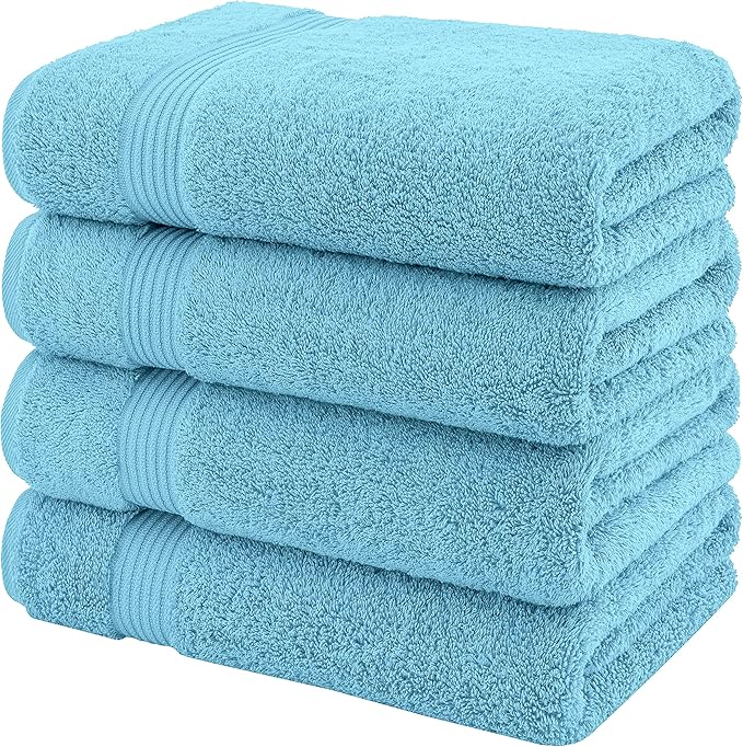 American Veteran Towel, 100% Cotton Turkish Bath Towels for Bathroom 4 Pack, 27x54 Extra Large Premium Soft Drying Bathroom Towels, Sky Blue