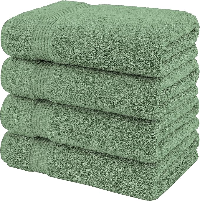 American Veteran Towel, 100% Cotton Turkish Bath Towels for Bathroom 4 Pack, 27x54 Extra Large Premium Soft Drying Bathroom Towels, Sage Green