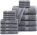 LANE LINEN 100% Cotton Luxury Bath Towel Set - 16 Pieces - Ring Spun, Super Soft & Highly Absorbent - 4 Bath, 8 Washcloths, 4 Hand Towels for Bathroom - Holds Well After Multiple Washes - Cool Grey