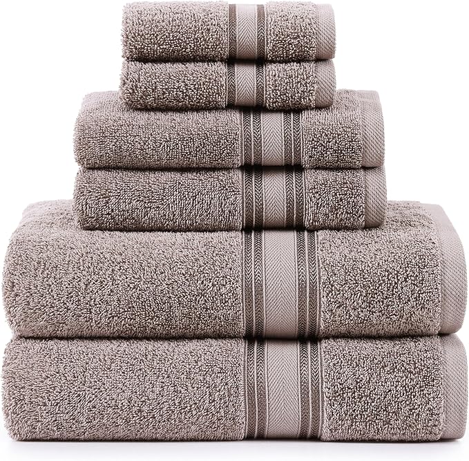 LANE LINEN Luxury Bath Towel Set - 6 Piece Set, 100% Cotton Bathroom Towel, Zero Twist, Shower Towel, Extra Absorbent, Super Soft, 2 Bath, 2 Hand, 2 Wash Cloths - Platinum